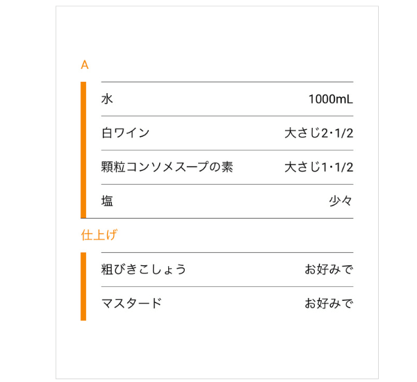 キッチンポケットアプリのポトフの調味料