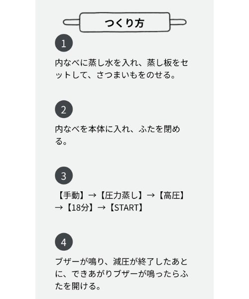 パナソニックのオートクッカービストロふかしいものつくり方