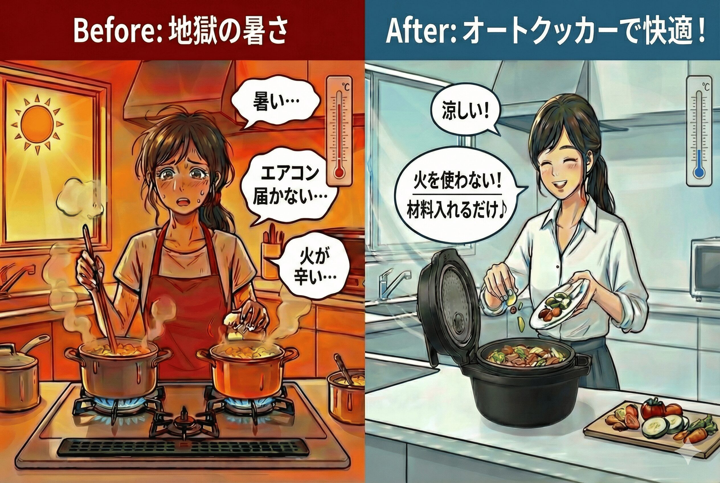 Before暑いキッチンと、After涼しいキッチン