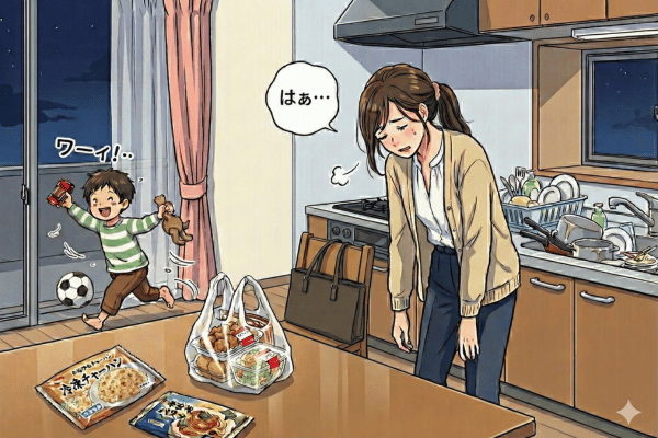 疲れた母と元気な子ども